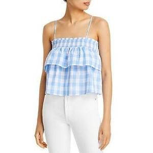 MSRP $58 Aqua Gingham Tiered Top Blue Size Medium